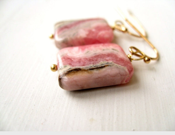 Rhodochrosite gemstone earrings Candy pink